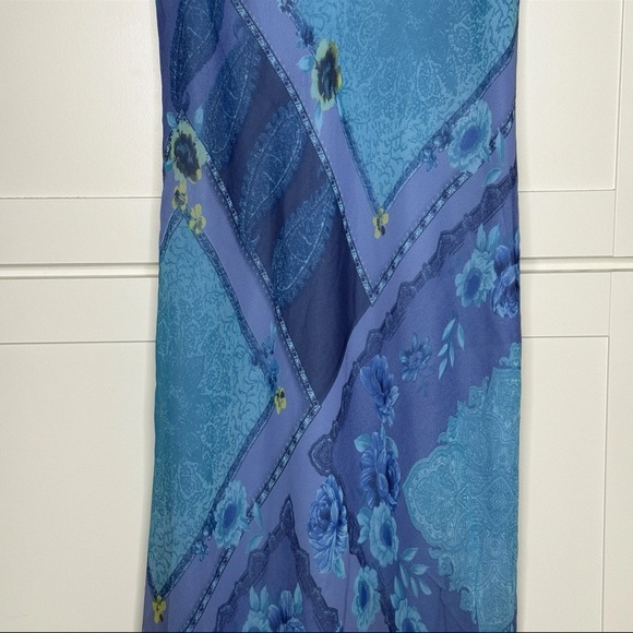 Vintage 90s Y2K California Concepts Blue Patchwork Floral Paisley Midi Dress EUC - Picture 3 of 15